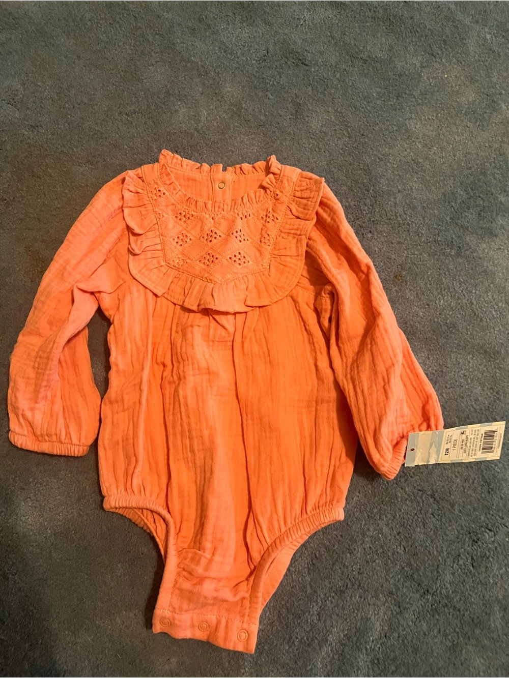 Cat & Jack Coral Orange Long-Sleeve Ruffle Front One-Piece